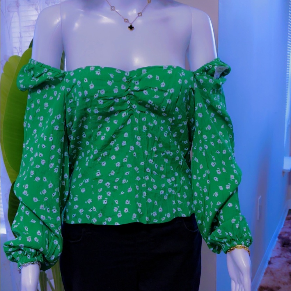 H&M Green Floral Off-Shoulder Blouse